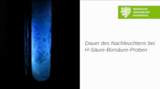 Dauer und Farben des Nachleuchtens bei H-Säure-Borsäure-Proben Dauer und Farben des Nachleuchtens bei H-Säure-Borsäure-Proben